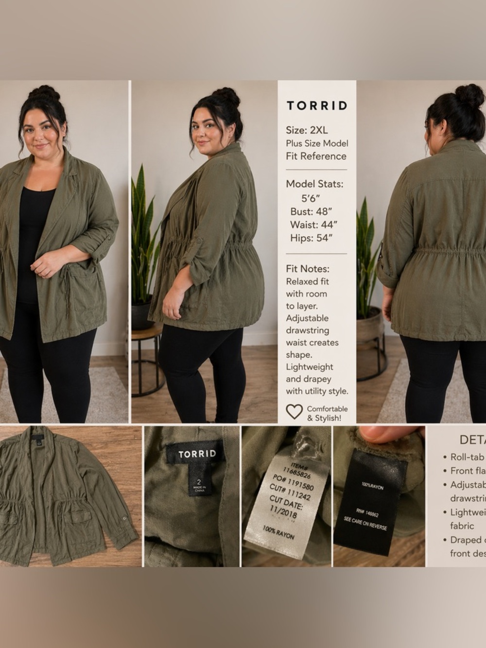torrid Olive Green Drawstring Utility Jacket